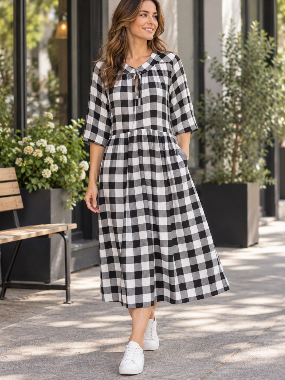 Allison Wonderland Gingham Midi Dress Size 12 Made in Canada